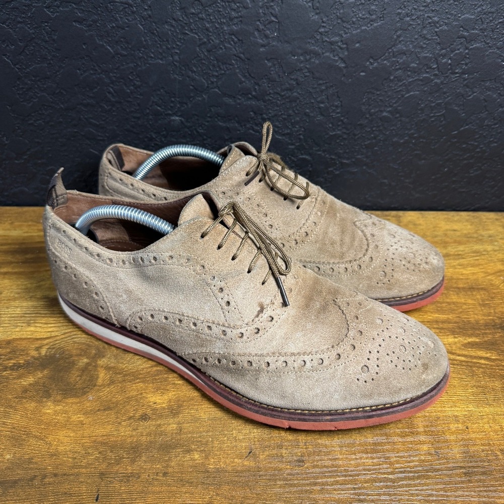 Hugo Boss 50260583 Tan Suede Wingtip Brogue Mens Size‎ 42